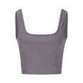 thumbnail image 5 of JGGSPWM Womens Square Neck Longline Sports Bra Workout Crop Tank Tops Padded Yoga Camisole with Built in Pads Purple L, 5 of 6