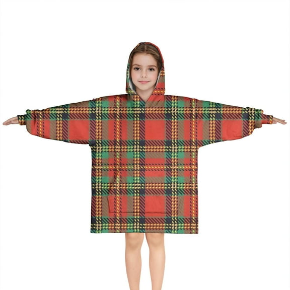 Red Green Checkerboard Checkered Pattern Blanket Hoodies for Kids 6-13YR Oversize Wearable Blanket Hoodies for Boys Girls Teens