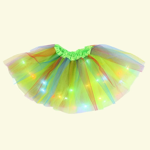 Girls Tiered Tulle Tutu-Skirts Toddlers Kids LED-Lamp Elastic High Waist Pull On Princess Ballet Dance Layered Mini Skirt 3-9Y