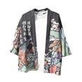 thumbnail image 5 of sunsanly Men Shirt Chinese Style Print 3/4 Sleeve Relaxed Fit Streetwear Japanese Loose Stand Collar Kimono Top Men Clothing, 5 of 8