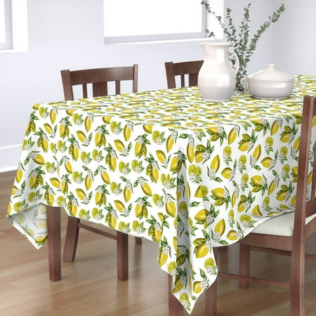 

Cotton Sateen Tablecloth 70 x 108 - Lemons Flowers Nature Fruit Watercolor Lemon Kitchen Print Custom Table Linens by Spoonflower