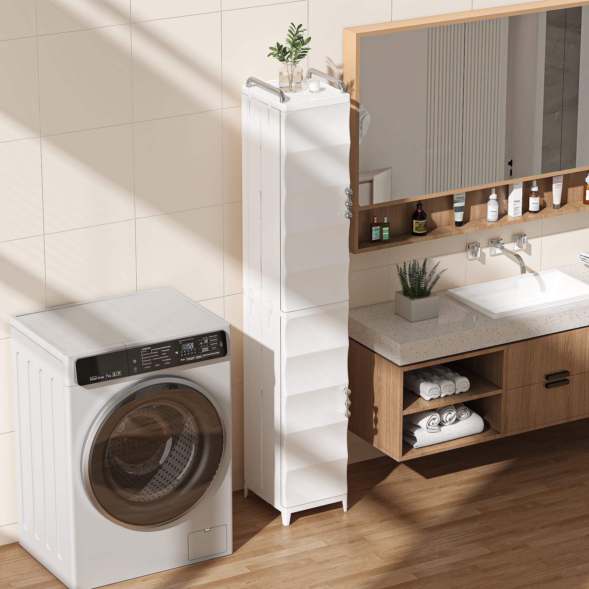 VECELO High Narrow Bathroom Storage Cabinet with Adjustable Shelves, 54.6” H Slim Freestanding Foldable Cabinet with Door, for Small Spaces, Kitchen, White