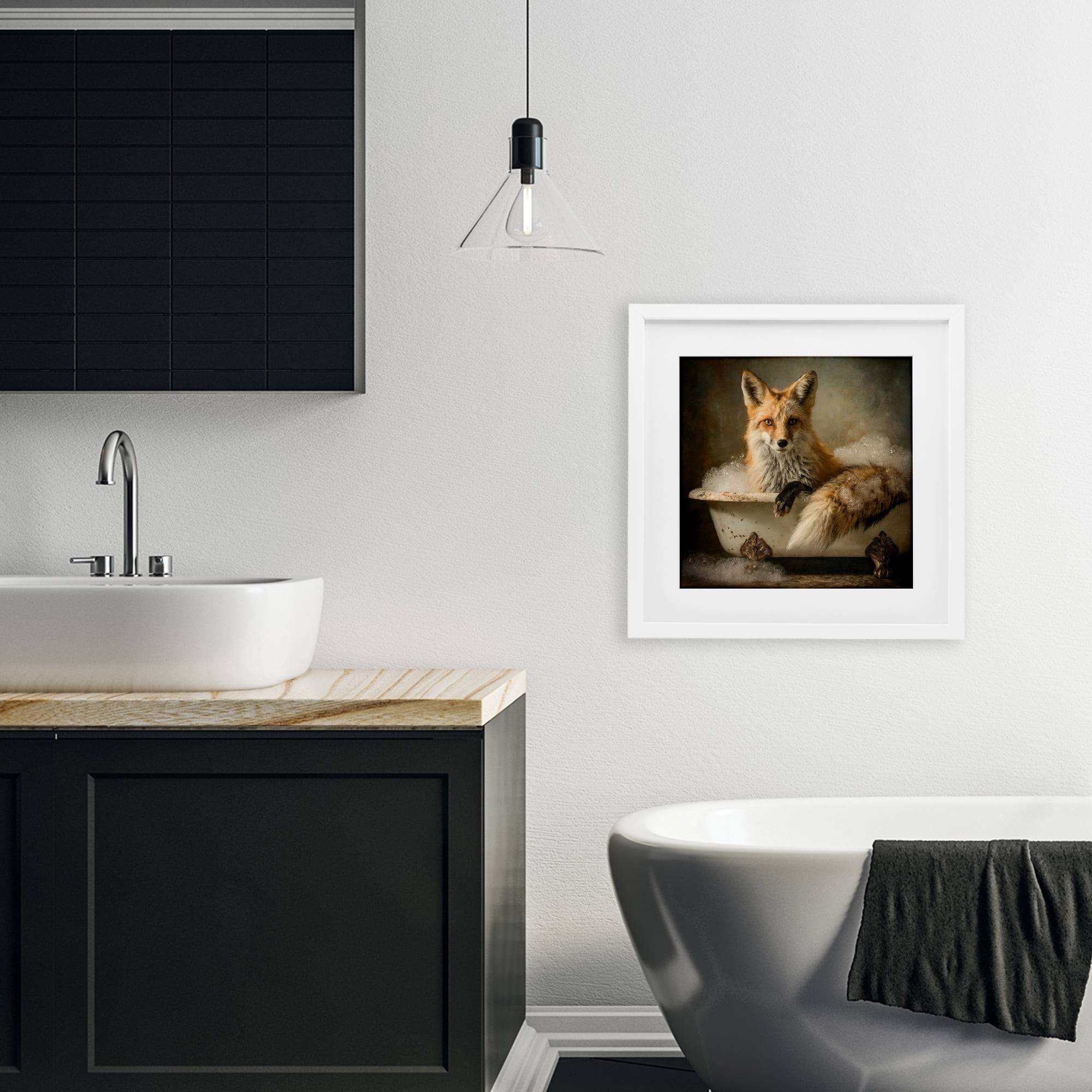 Stupell Industries Red Fox Bubble Bath White Framed Print Under Glass, design by Tina LeCour