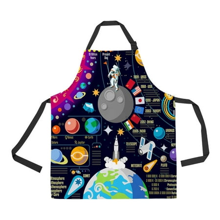 

PKQWTM Galaxy Horizons Universe Planets Skyrocket Astronaut Solar Unisex Adjustable Bib Apron with Pockets for Commercial Restaurant and Home Kitchen Use