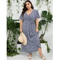 thumbnail image 5 of Plus Size Wedding Guest Maxi Dresses for Curvy Women, Summer Casual Floral Long Party Sundress with 3/4 Sleeve, 5 of 9
