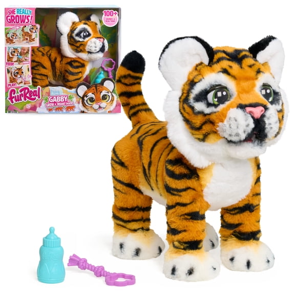 furReal Gabby the Grow & Roar Tiger, Interactive Plush Tiger That Grows from Cub to Big Cat, 100 Sounds & Reactions, Ages 4 and Up