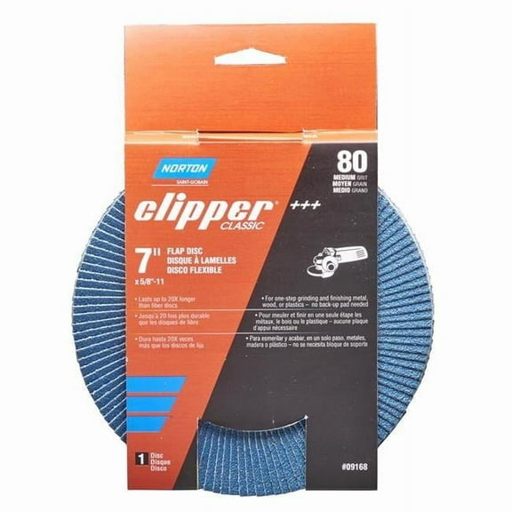 Norton 2027361 7 x 0.62-11 in. Clipper Zirconia Alumina & X-Wt Cotton Flap Disc - 80 Grit