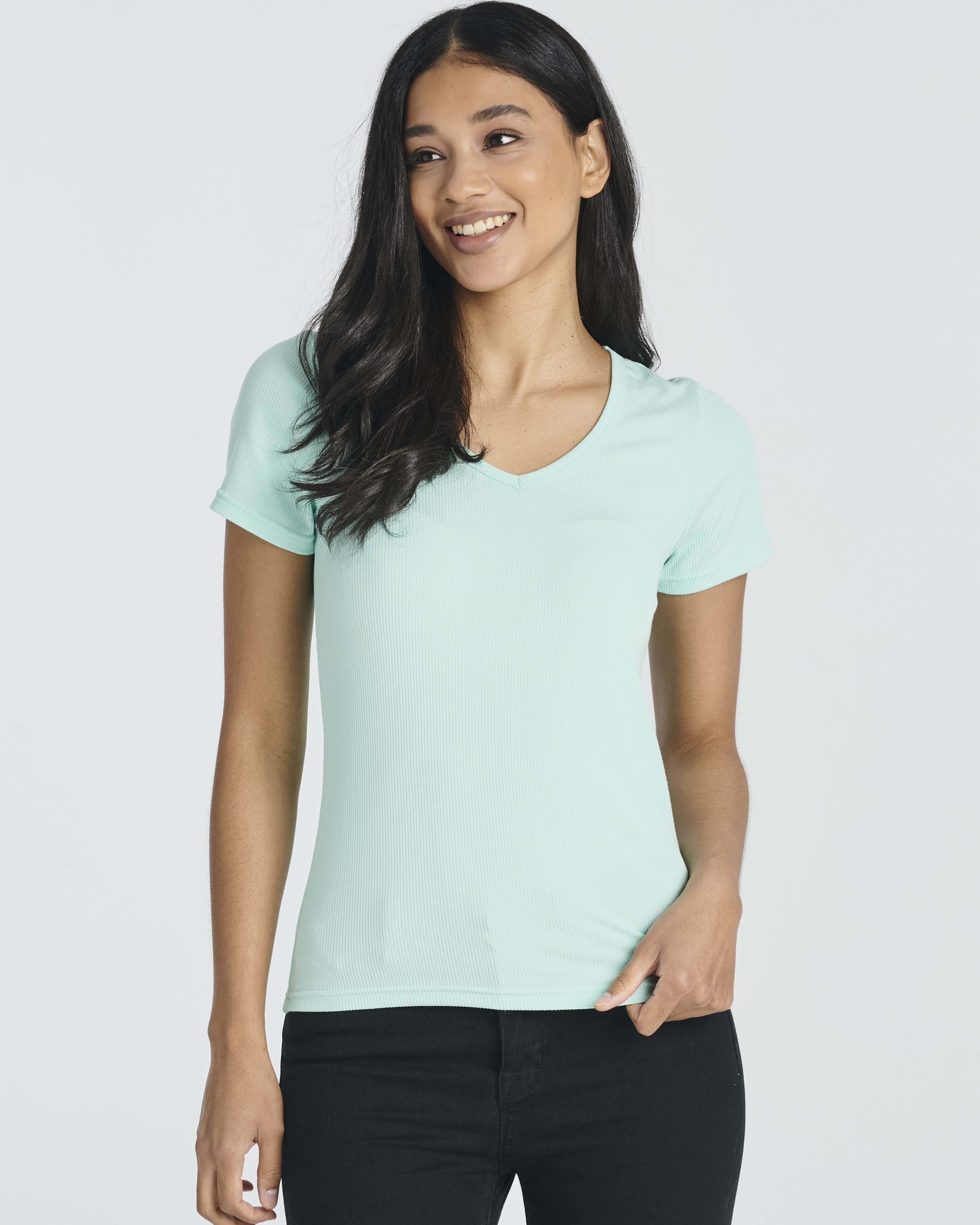 5 Pack: Women's Soft Ribbed Short Sleeve V-Neck T-Shirt Casual Summer Tee Shirts