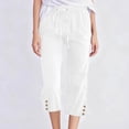 thumbnail image 7 of Capri Pants for Women Spring Summer Cotton Linen Straight Wide Leg Loose Drawstring Elastic Waist Cropped Trouser White 2XL, 7 of 7