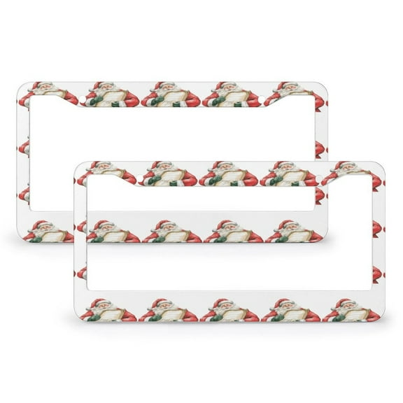 License Plate Frame Merry Christmas Santa Claus Car Tags Frames Holder 2 Pack Christmas Holiday Decor Quality Aluminum Metal License Plate Cover for US And CA 12x6 Inch