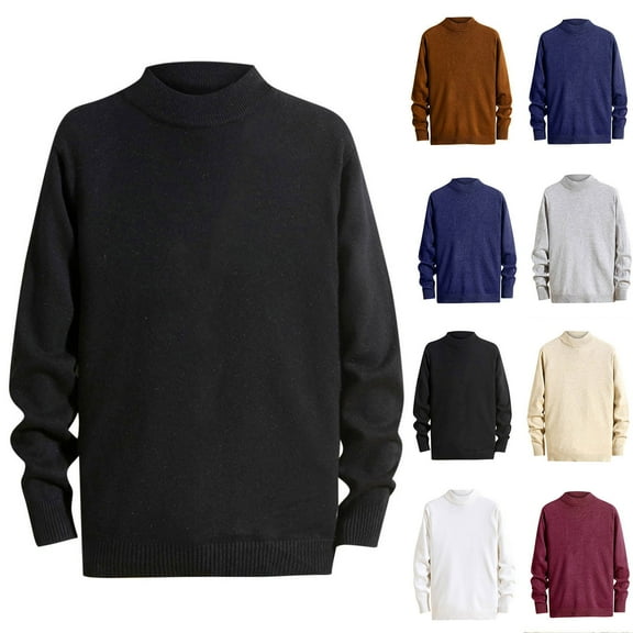 Miluxas Mens Mock Turtleneck T-Shirts Long Sleeve Solid Color Tees Shirts Basic Casual Slim Fit Pullover T Shirts White