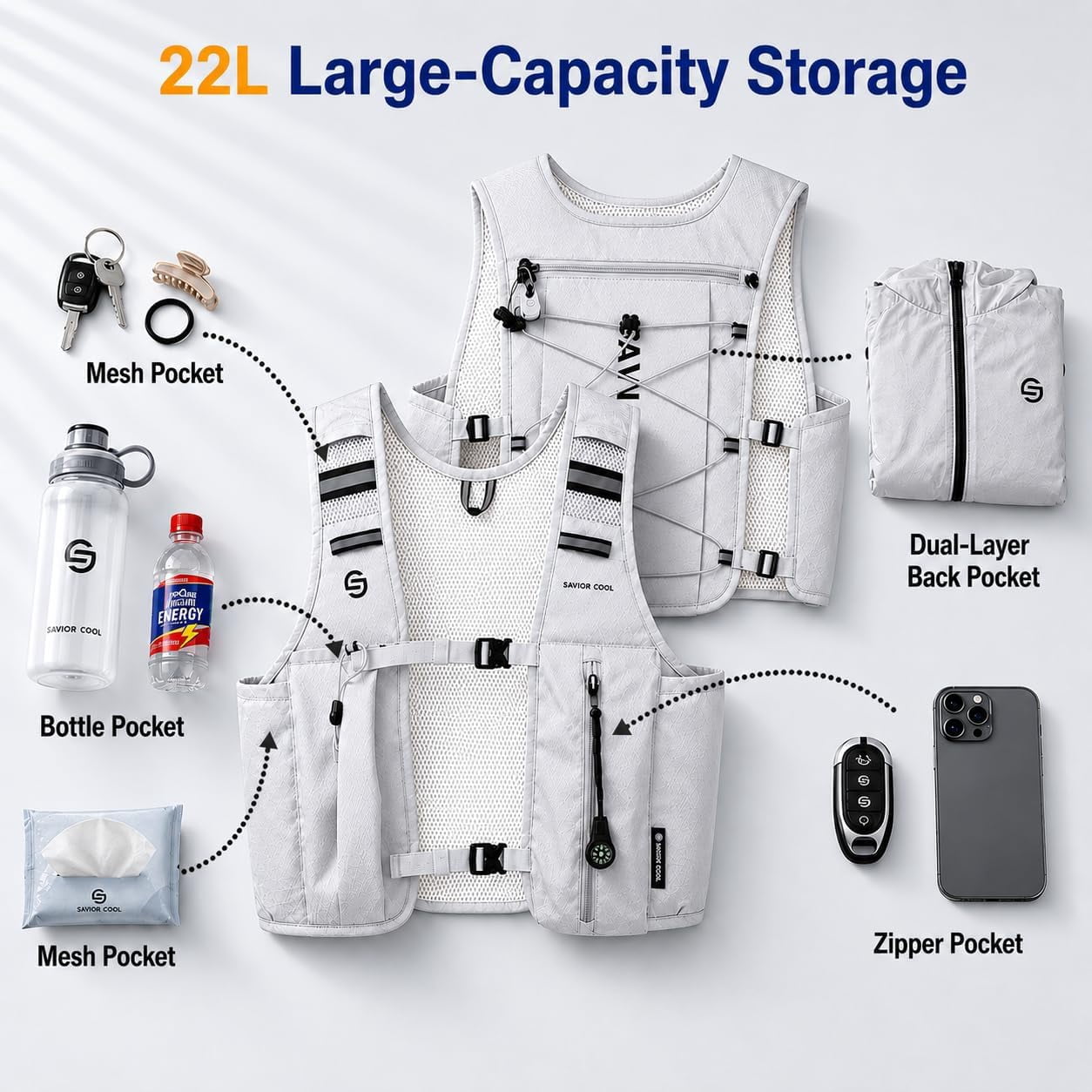 Cooling Hydration Vest with 2L BPA-Free Water Bladder, Running Vest with 3 Removable Cooling Packs, Lightweight Outdoor Hydration Pack for Hot Weather, Hiking, Cycling, Training