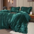thumbnail image 2 of Romantic Ruffle Satin Silk Duvet Cover Queen Size Dark green Luxury Solid Color Bedding Set Cooling Soft Smooth Silky Comforter Cover, 2 of 3