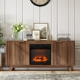thumbnail image 6 of Bonnlo Fireplace TV Stand for up to 70-Inch TVs, Fluted Entertainment Center with Electric Fireplace Heater, Adjustable Shelves & Storage, TV Console for Living Room, Walnut, 6 of 9