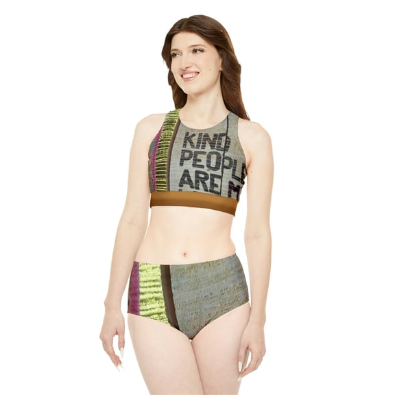'Kind People are my Kinda People' Sporty Bikini Set (AOP)