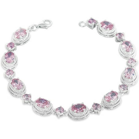 Pink CZ Sterling Silver Bracelet, 7.5