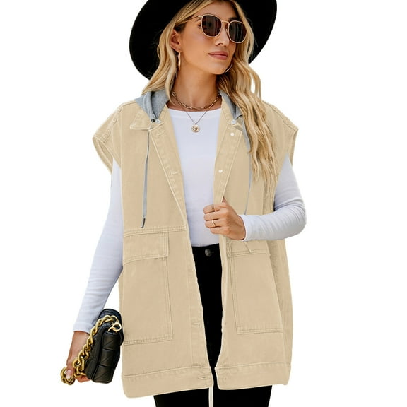 FLMEI Women's Hooded Denim Vest Breathable Sleeveless Jackets Summer Jeans Vest Womens Hoodie Washed Cowboy Waistcoat Tops XS-XL