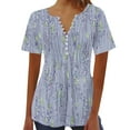 thumbnail image 4 of WREESH Women's Short Sleeve Henley Top with Printed V-Neck Button Up Graphic Design Blue, 4 of 5