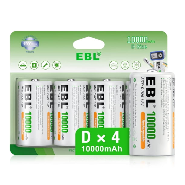 Baterías recargables D EBL 10000 mAh Ni-MH de alta capacidad (4)