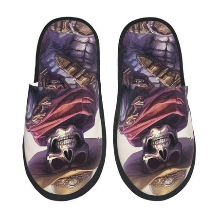 Balery Cool Skull Cowboy Slient Indoor Furry Fleece Comfort House Shoes Soft Non-Slip Home Shoes Cotton slippers House Slippers-- Medium