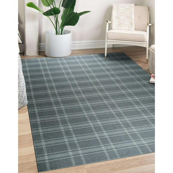 EORC Gray Transitional Geometric Reversible Plaid Area Rug