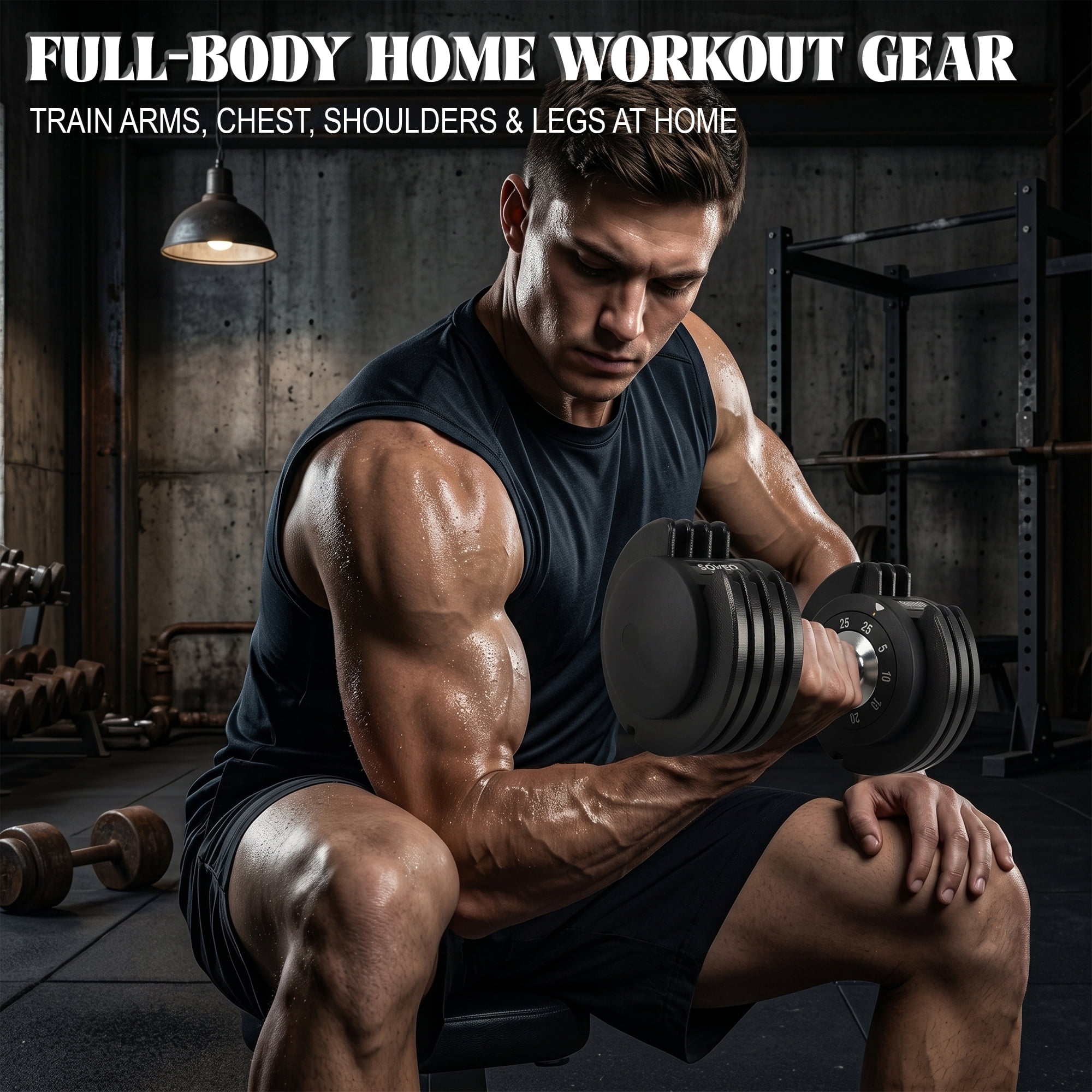 Leumius Adjustable Dumbbell Set, 10-in-1 25LB/55LB Adjustable Dumbbells with Lock System, Fast 1 Sec Adjustment, Non-Slip Grip & Storage Tray, Home Gym Workout Weights for Men Women,Black