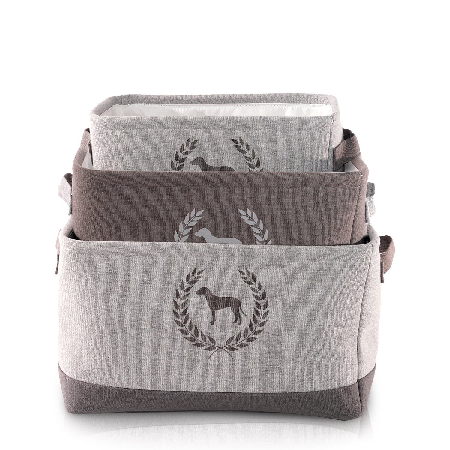 Precious Tails Linen Dog Crest Storage Bin 3 Pack Set for Dog/Cat