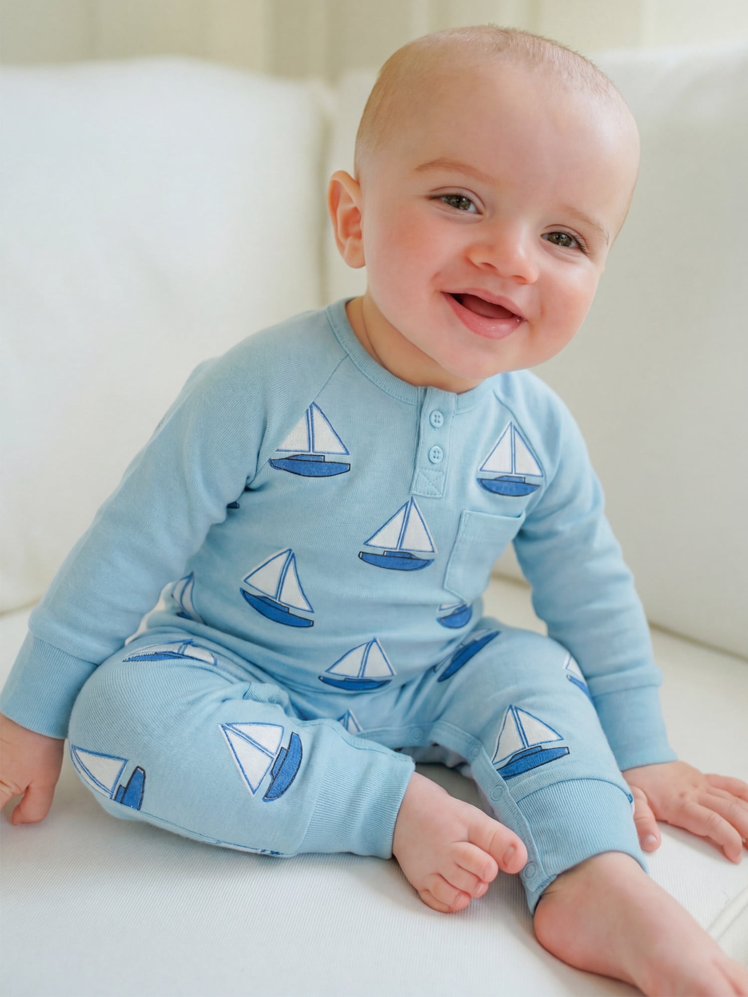M+A by Monica + Andy Organic Cotton Gender Neutral Long Sleeve Baby Henley One-Piece, Sizes Newborn - 24 Months