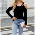 thumbnail image 5 of Jalioing Women's Long Sleeve Fashion Tops Ribbed Cold Shoulder Scoop Neck Shirts Casual Loose Fall Tunic Blouses, 5 of 8