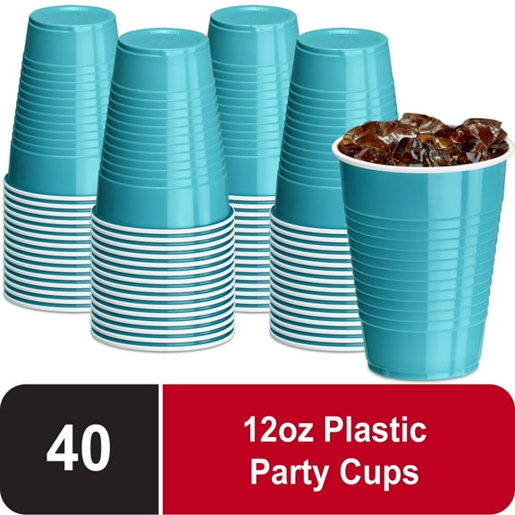 DecorRack Reusable Disposable Plastic Cups, 12 fl oz, Turquoise, 40 Count