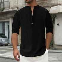 Mqqzkk Mens Long Sleeve 1/4 Button Up Shirt Crew Neck Summer Fashion Dress Shirts Casual Business Golf Daily Tops