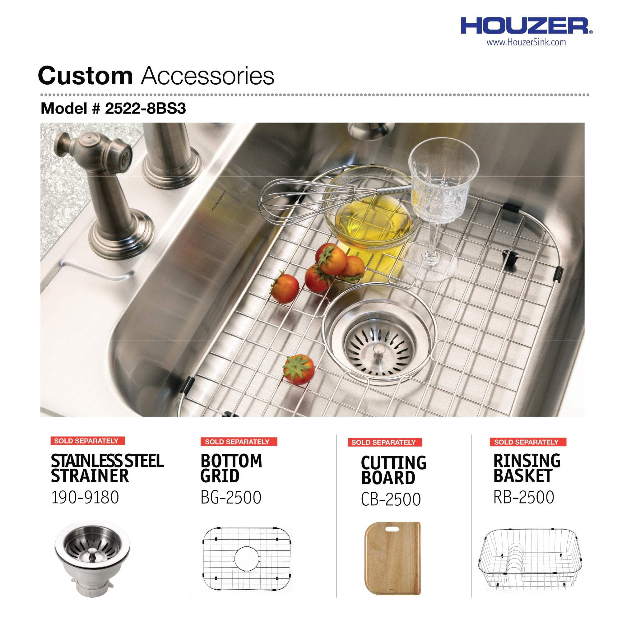Houzer Glowtone 25 inch Stainless Steel Drop-in Topmount 3-hole Single Bowl 8 inch Deep Kitchen Sink - 2522-8BS3-1