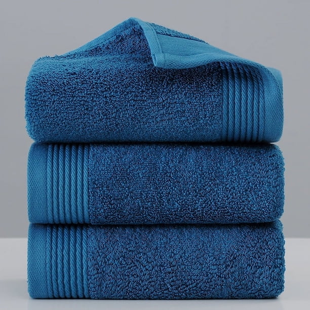 Nvzi 3 toallas de baño de algodón de fibra larga, súper suaves y muy absorbentes para ducha, piscina, toalla de mano de 13,39 x 29,92 pulgadas (índigo)