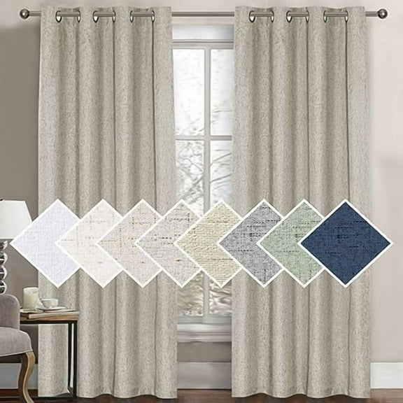 100% Blackout Curtain for Bedroom 96 Inches Long Grommet Linen Face Full Light Blocking Curtain Drape for Living Room Thermal Insulated Linen Look Curtain 1 Panel, 52" W x 96" L, Stone