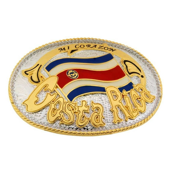 Costa Rica Rich Coast Belt Buckle Flag Men Women Unisex Western Cowboy Rodeo Style