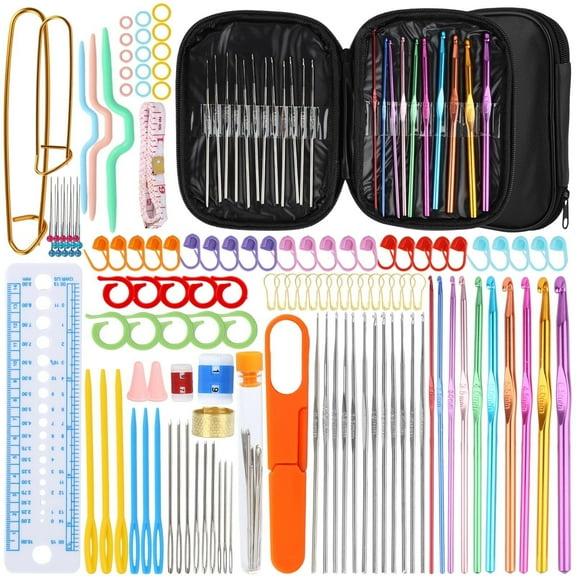 127Pcs Ergonomic Crochet Hooks Set Soft Needles Crafts Sewing Knitting Hook Tool