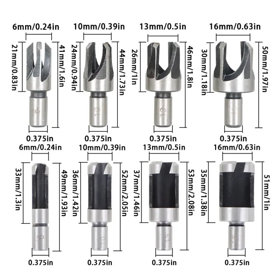 Lablt 8Pcs Carbon Steel Drill Bit Set Wood Plug Dowel Maker Hole Cutter