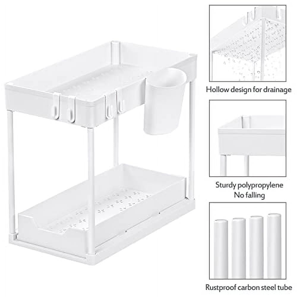 Puricon 1 Pack Under Sink Organizers and Storage Pull Out Sliding Drawer, 2 Tier Multi-purpose Kitchen Under the Sink Organizer Under Bathroom Sink Shelf Storage Rack for Countertop Laundry -White