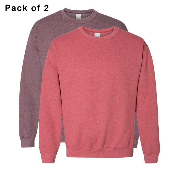 Gildan- Breathable Crewneck Pullover Fleece Sweatshirt for Unisex, Heather Scarlet Red and Heather Dark Maroon, 8oz 50/50 Cotton/Polyester, Pack 2 Size XL