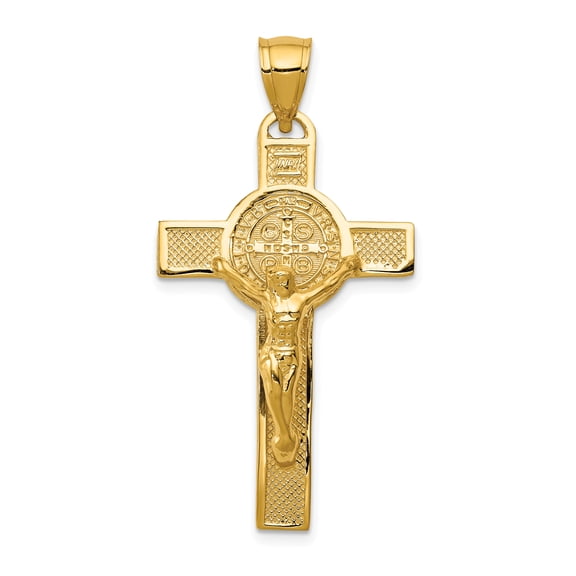 14k Yellow Gold Solid San Benito 2-Sided Crucifix Charm Pendant