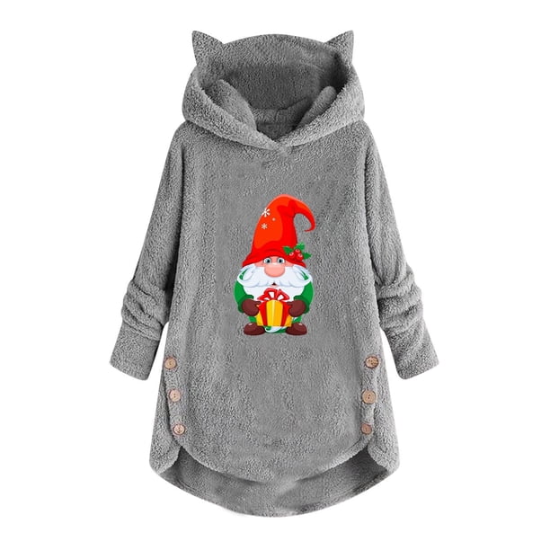 Puntoco Mujer Casual Navidad Impresión Felpa Botones Manga Larga Con Capucha Felpa Abrigo top Selecciones Flash Puntoco Puntoco-5571