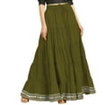 thumbnail image 1 of eloria Maxi Tier Skirt Elastic Waist Cotton Bohemian Skirts Boho Long Flaired, Color : Olive Green, Size : 14, 1 of 1