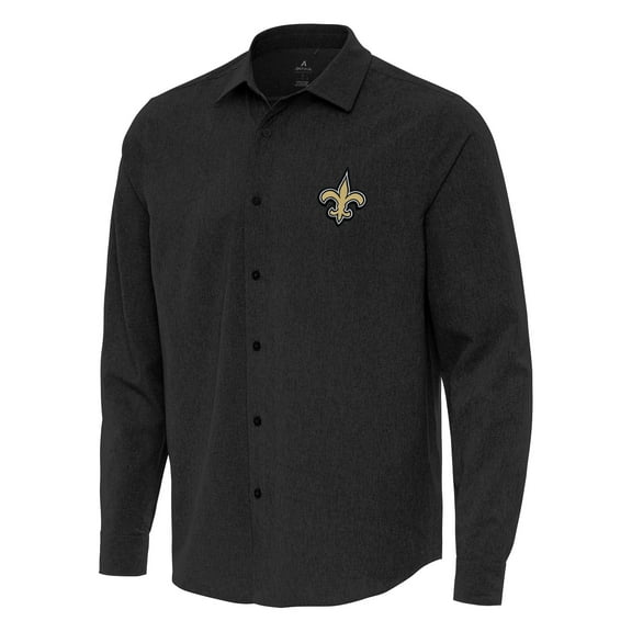 Men's Antigua Black New Orleans Saints Exposure Woven Long Sleeve Button-Up Shirt