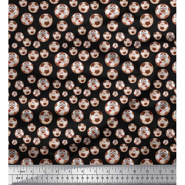 Soimoi Moss Georgette Fabric Cartoon Football Sports Printed Craft Fabric by The Yard 42 Inch Wide