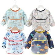 Pack Of 4 Unisex Baby To Toddler Feeding With Convertible Pocket Coverall Kid'S Smock For Craft