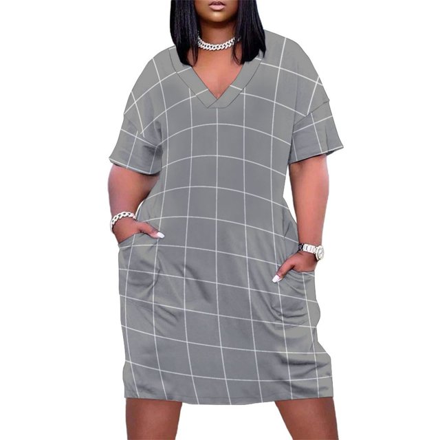 Windowpane-vestido holgado con bolsillos para mujer ropa de graduación verano