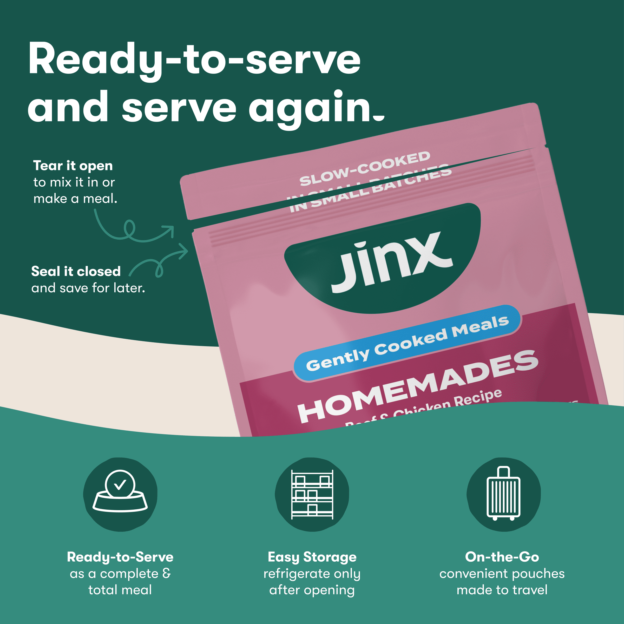 (3 pack) Jinx Homemades Beef & Chicken Recipe Wet Natural Dog Food, 9 oz Pouch