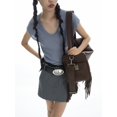 thumbnail image 5 of Bolso de hombro LinDeJuan con borlas cuadradas horizontales estilo motocicleta retro americano, 5 of 5