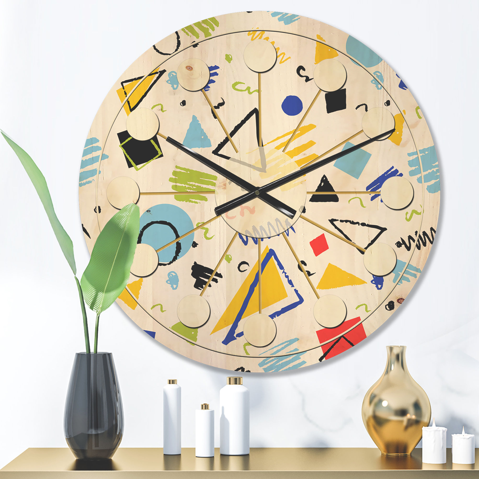 Designart 'Retro Geometric Design III' Mid-Century Modern Wood Wall Clock