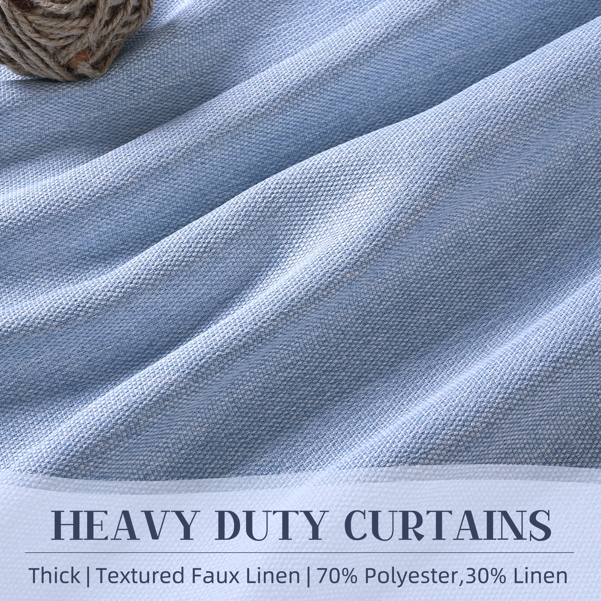 Alishomtll Blue Scalloped Rod Pocket Back Tab Blackout Curtains Set of 2,52"x 84",Thick Linen